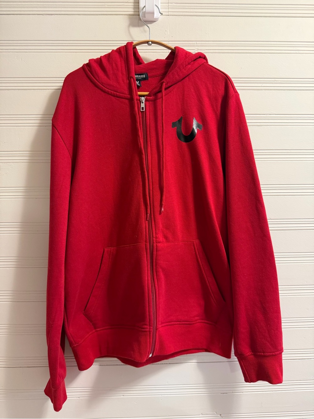 True Religion Mens M Red Buddha World Tour Full Zip Hoodie